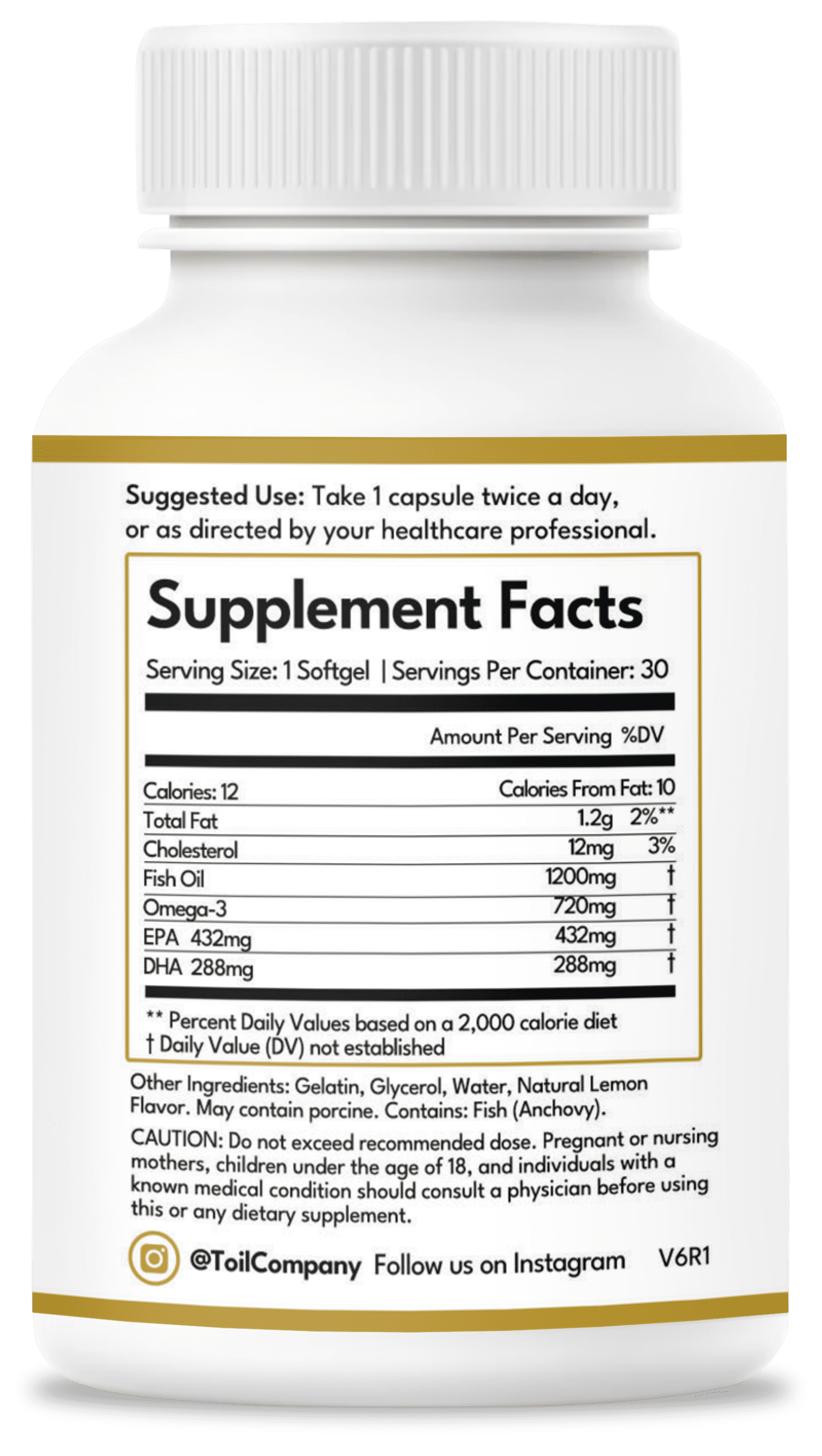 Daily Omega EPA & DHA - Super Omega-3 Dietary Supplement, cardioprotective, neuroprotective, from TOIL, a Veteran Owned Company