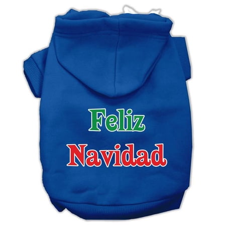 Mirage Pet Feliz Navidad Screen Print Pet Hoodies  Blue - Small - Size 10