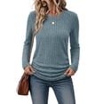 thumbnail image 3 of Ronuti Long Sleeve Shirts for Women Side Ruched Ribbed Knit Crewneck Fall Tops, 3 of 10