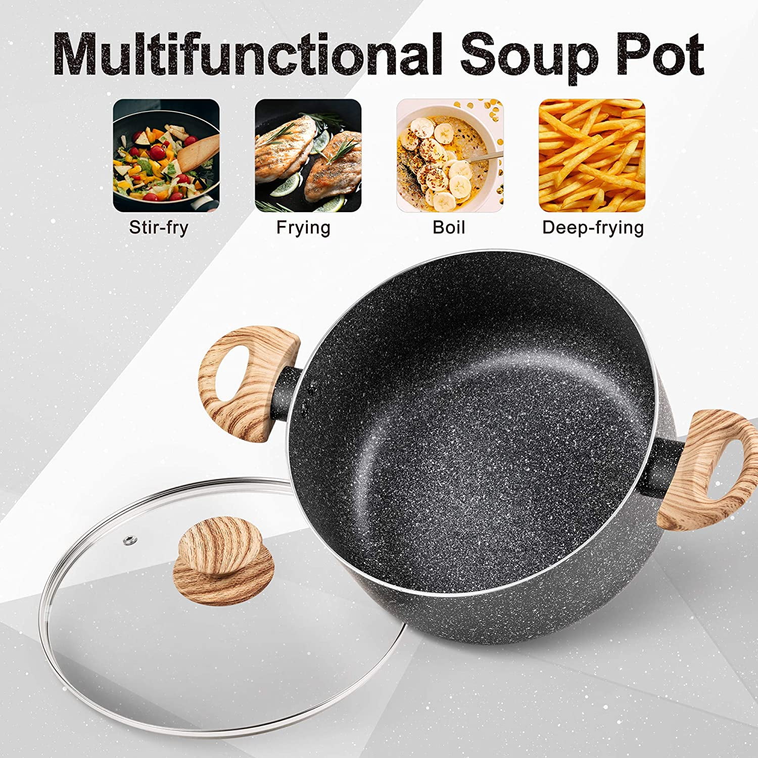 MICHELANGELO Pots and Pans Set Nonstick, Kitchen Cookware Sets with Black  Granite Coating, Non Toxic Cookware Set Induction Compatible, 12 Pcs