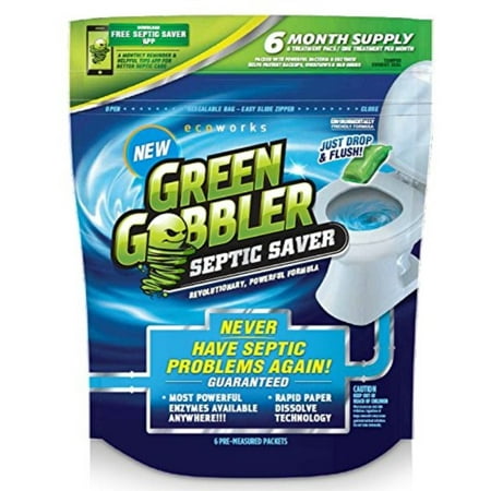 green gobbler septic saver bacteria enzyme pacs - 6 month septic tank supply (free green gobbler reminder app) 7.8 oz (Best Home Cleaning App)