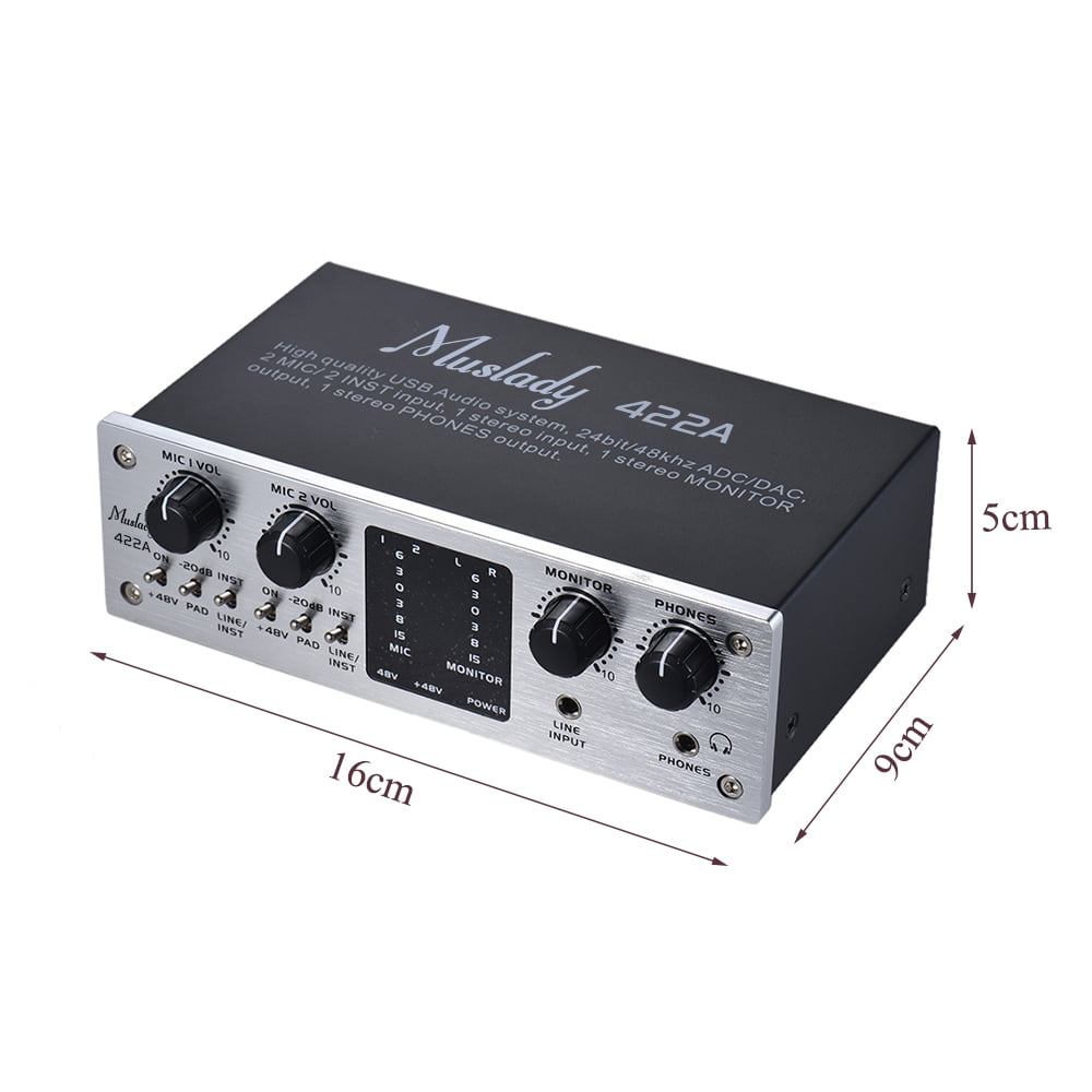 Muslady 422A 4-Channel USB Audio System Interface External Sound Card +48V phantom power DC 5V Power Supply for Computer Smartphone With USB Cable