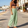 thumbnail image 4 of CHGBMOK Womens Cotton Linen Pants Baggy Boho Casual Palazzo Pants Wide Leg Long Lounge Trousers with Pockets, 4 of 6