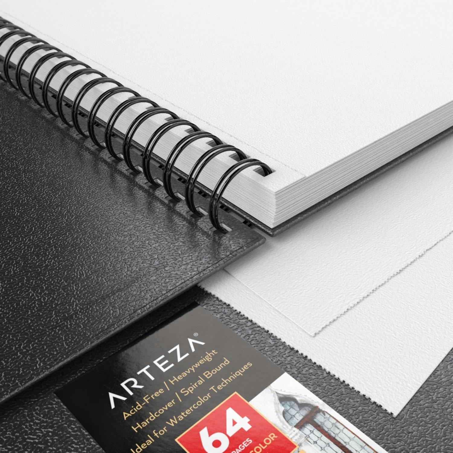 Arteza 9" x 12" Spiral-Bound Hardcover Watercolor Sketchbook, 32 Pages, Black, Set of 2