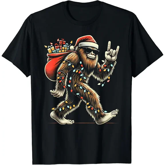 Bigfoot Christmas Lights Funny Football Sasquatch Holiday Art Unisex T-Shirt, up to size 5XL