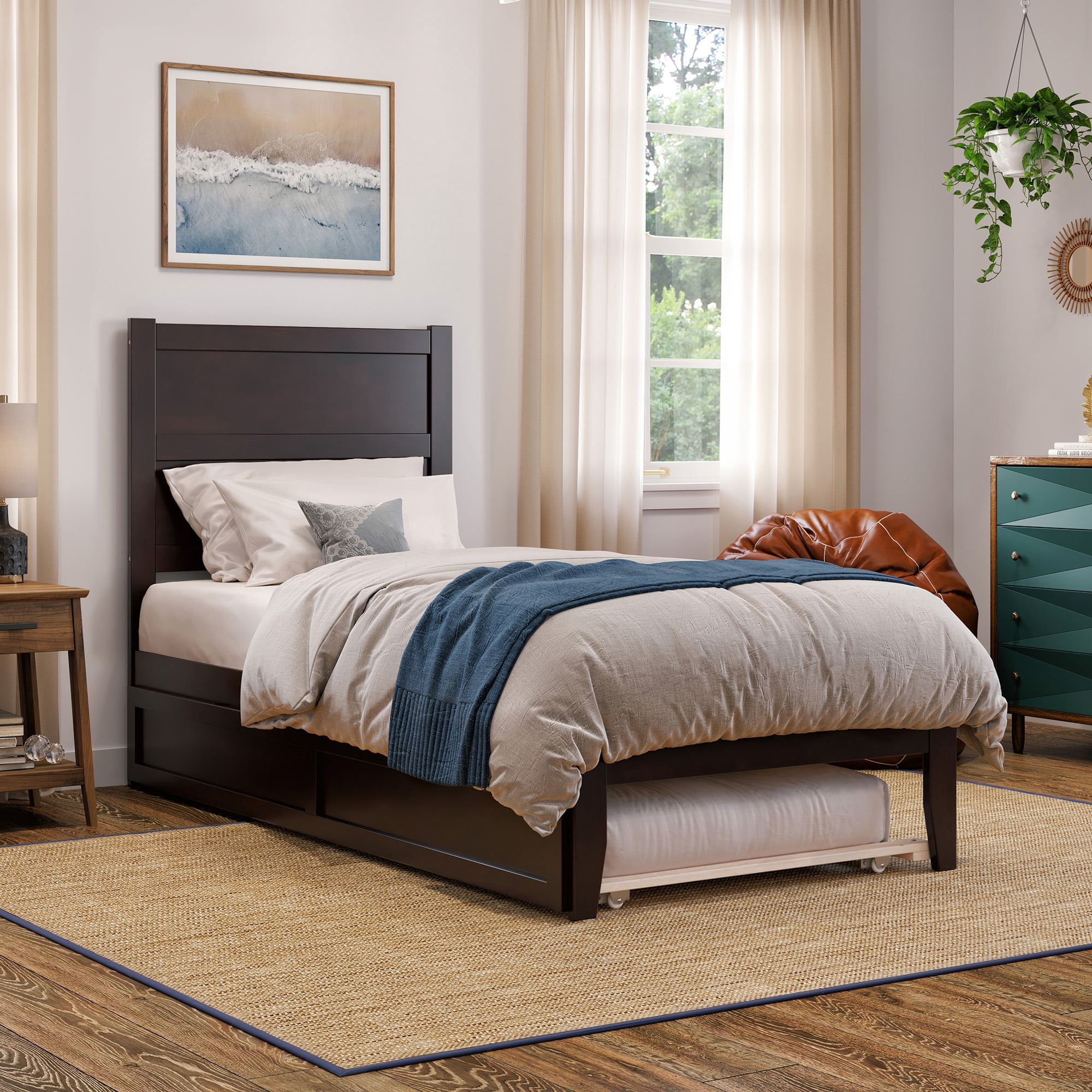 AFI NoHo 14" Twin XL Wood Platform Bed Frame with Twin XL Trundle, Espresso
