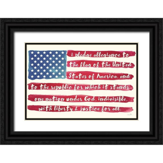 Sophie 6 32x23 Black Ornate Wood Framed with Double Matting Museum Art Print Titled - Pledge of Allegiance Flag