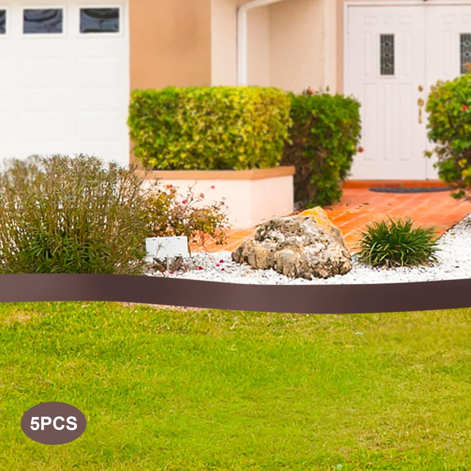5PCS Steel Landscape Edging, 39 x 5 Inch Lawn Edging and Landscape Border 16.25 ft Length Flexible Metal Landscape Edging for Garden Yard, Brown (Brown, 39 x 5 Inch)