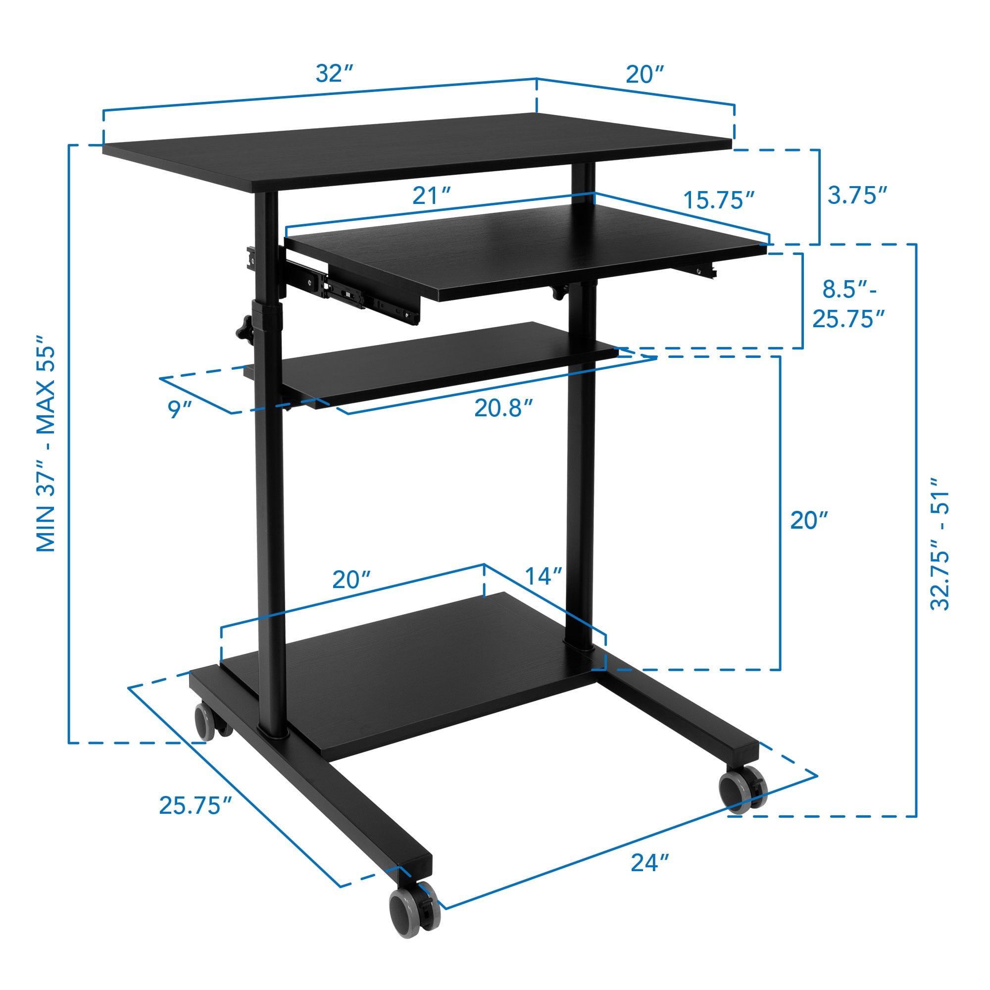 Mount-It! Mobile Standing Desk with Retractable Keyboard | Sit Stand Computer Cart