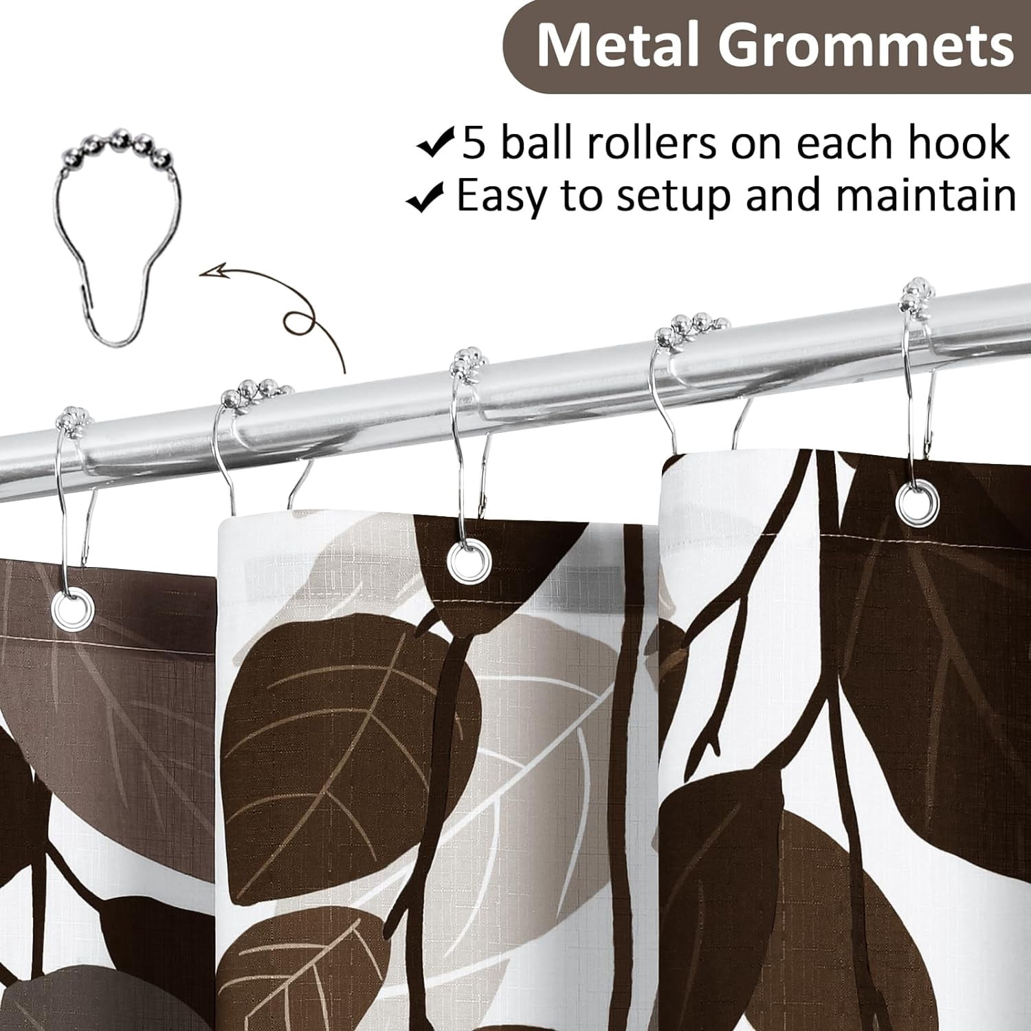 Brown Leaf Shower Curtain for Bathroom Botanical Eucalyptus Nature Eucalyptus Shower Curtain Set Floral Leaves Bathroom Decor Natural Bath Curtain 72x72