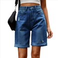 thumbnail image 1 of Pantalones Cortos Vaqueros para Mujer, Hasta la Rodilla, Modernos, Estilo Y2K, de Cintura Alta, Pierna , Informales, de Verano, con Bolsillos Azul Oscuro M, 1 of 9