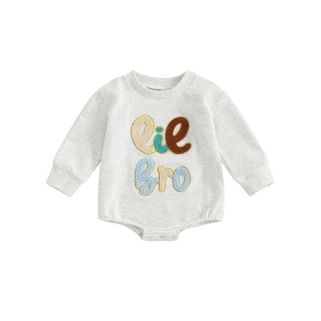 

Hirigin Baby Boy Romper Long Sleeve Round Neck Letter Embroidery Bodysuit