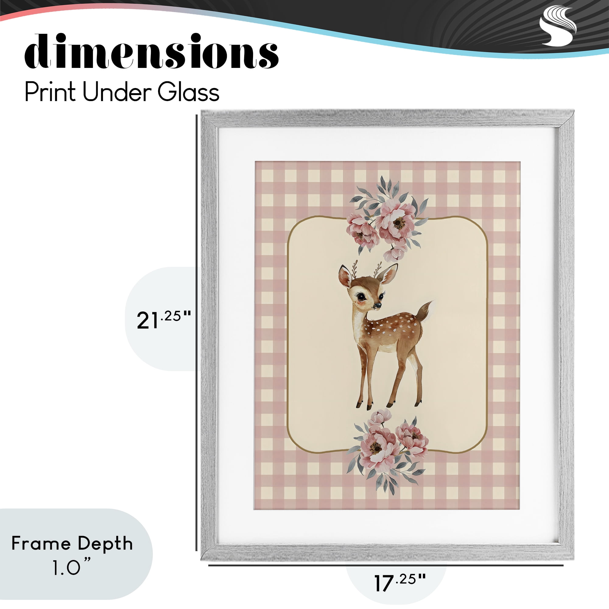 Stupell Industries Baby Deer Pink Gingham Gray Framed Print Under Glass, design by LSR Design Studio