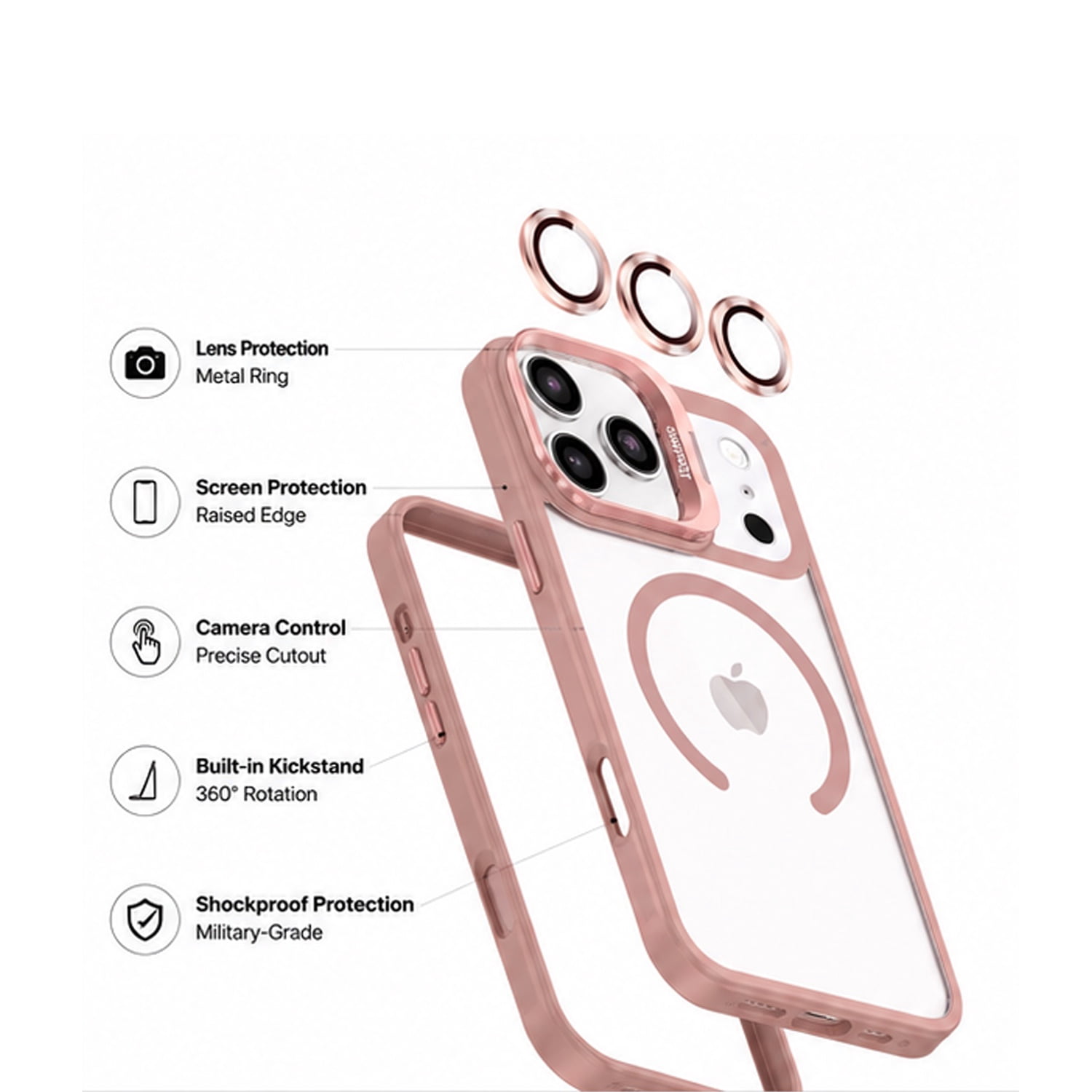 Slim Transparent Magnetic Case with Camera Stand for iPhone 17 Pro Max - Pink