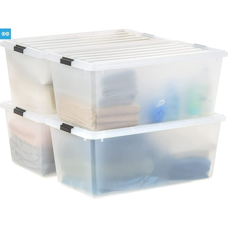 91 Qt. Plastic Container Bin with Secure Lid and Latching Buckles 4 pack -  Clear Stackable Nestable Organizing Tote Tub Box General Organization  Garage Extra Large 