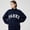 Letter polka dots on a navy blue background with white edges, variant on 2026 European and American new style, preppy-inspired PARKE letter and polka dot embroidered women's casual high-neck sweatshirt, versatile and sporty