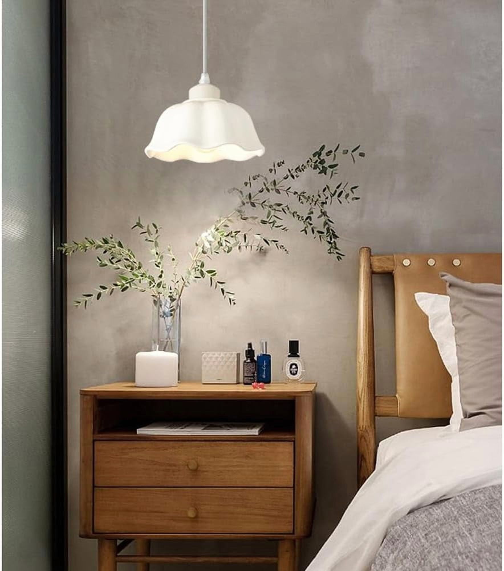 White Ceramic Pendant Light Fixture for Dining Room, Modern Minimalism Pendant Lamp, Nordic Simple Pendant Lighting, Vintage Farmhouse Rustic Pendant Light for Kitchen Island Bar Above Sink Table