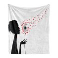 thumbnail image 1 of Dandelion Soft Flannel Fleece Throw Blanket, Woman Silhouette Heart Flying Valentines Day Themed, Cozy Plush for Indoor and Outdoor Use, 50" x 70", Vermilion Black White, by Ambesonne, 1 of 6