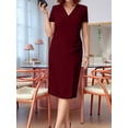thumbnail image 5 of Women'S V Neck Short Sleeve Dress Solid Color Plus Size Casual Summer Maxi Day Gown Office Wear Wine Red XL, 5 of 7