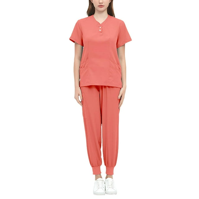 Tachiuwa Ensemble d'Uniforme pour Femmes, Tenue de Soins, Uniforme d'Infirmière, Durable, Col en V, Lavable à la Machine, Respirant, m