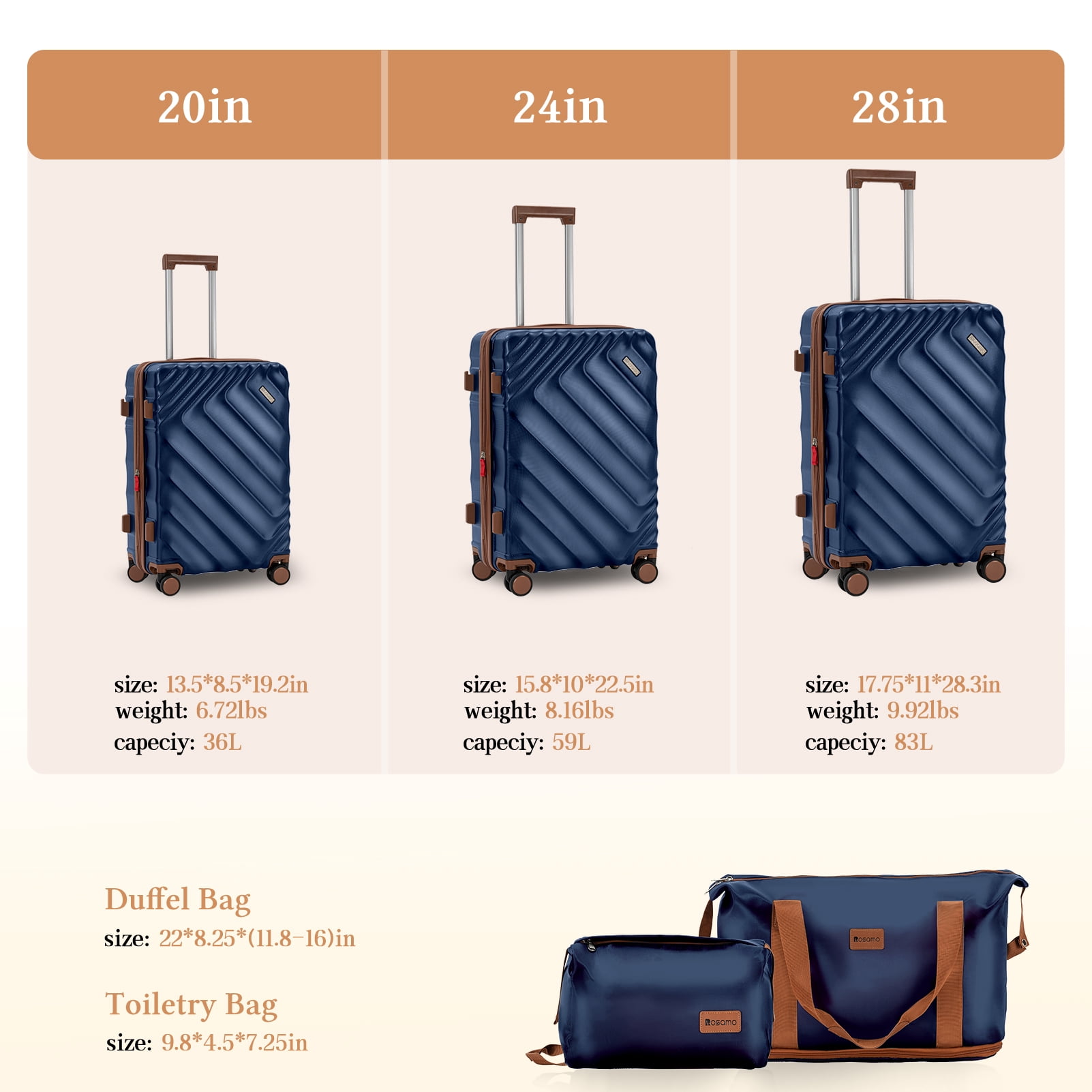 Rosamo 5 Piece 20/24/28 Inch Hardside Luggage Set, Expandable Suitcase with Spinner Wheels & TSA Lock, Carry on Luggage Set with Travel Bags