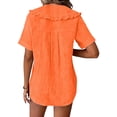thumbnail image 2 of Summer T Shirts for Women Peter Pan Collar Button Down Curved Hem Blouse Top Womens V Neck Lightweight Breathable Short Sleeve Shirt, 2 of 6