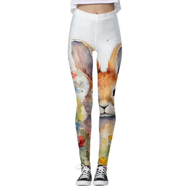 MKLEKYY Leggings para mujer Leggings para mujer Leggings de entrenamiento de moda Pantalones de bloque de color con estampado de Pascua Leggings suaves y elásticos