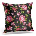 thumbnail image 1 of BOSDECO Pink Flower Floral Pattern with of Red Roses on Black Colorful Beautiful Pillowcase Pillow Cover Cushion Case 16x16 inch, 1 of 1