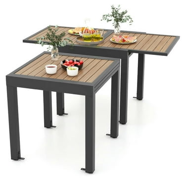 Spaco 31.5-63 inch Extendable Patio Table, Patio Table with 4 L-shaped Metal Brace, Dining Table for 4-6 People, Natural