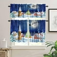 thumbnail image 3 of Christmas Valance and Tier Set, Snowman Xmas Tree Santa Sleigh Moon Present Romantic Snowflake,Valance Window Treatment Decor for Kitchen/Bedroom 54x18 & 27x24x2, 3 Panel, 3 of 4