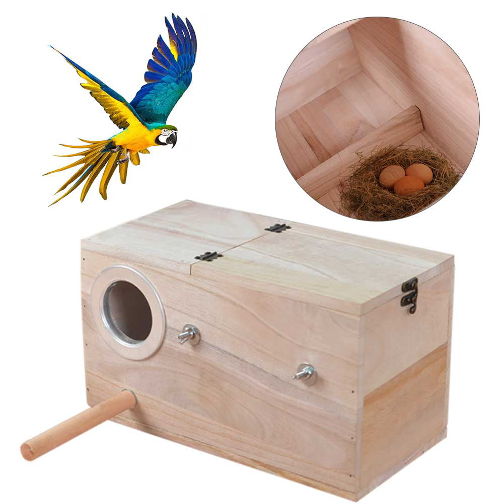 Wood Bird Nest Parrot Pet Activity Play Breeding Training Toy Box 
