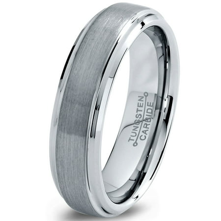 - Tungsten Wedding Band Ring 6mm for Men Women Comfort Fit Step Beveled Edge Brushed Lifetime Guarantee