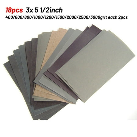 

18pcs Wet/Dry Sandpaper 3*5-1/2 400/600/800/1000/1200/1500//2500/3000grit