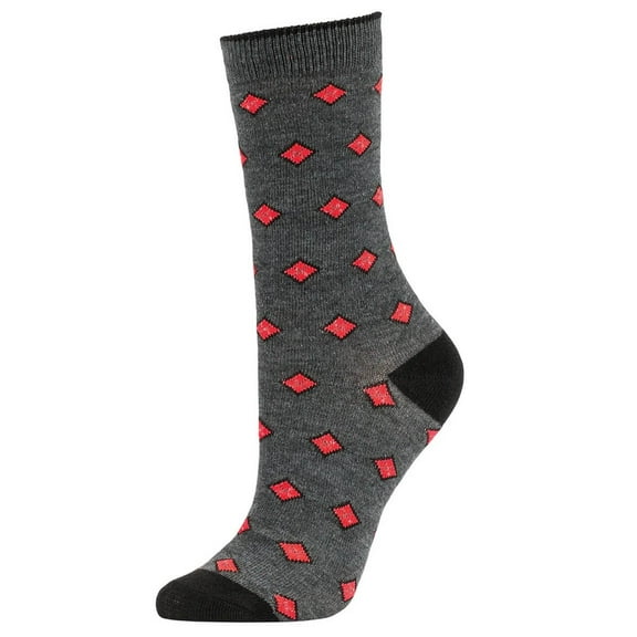 Women's Comfort Crew Socks, Charcoal & Small Checkered, 1 Pair