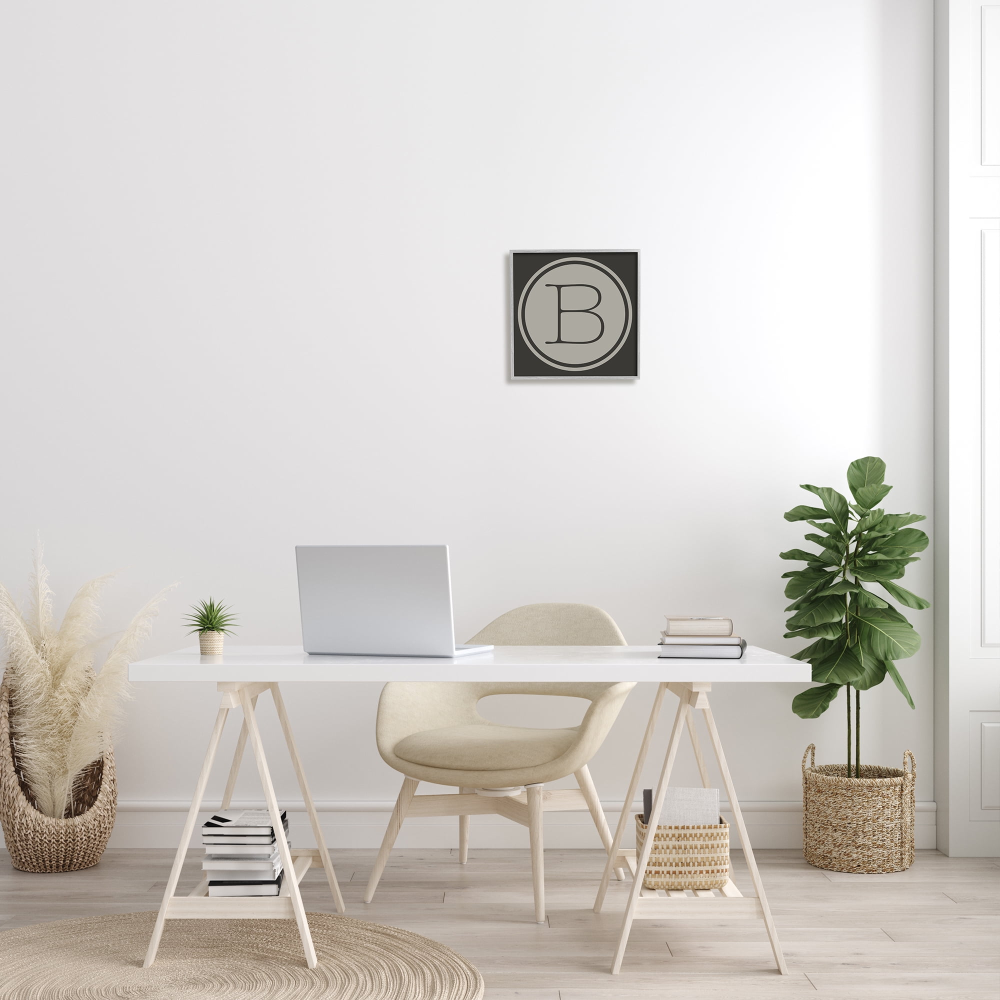 Stupell Industries Modern A Initial Elevator Key Circular Shape Typography Painting Gray Framed Art Print Wall Art, 12 x 12