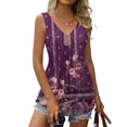 thumbnail image 4 of up to 60% off Gifts Usmixi Womens Tank Tops Beach Lightweight Fashion High Waist Pleated Hem Tunic Shirts Vest Summer Trendy Floral V-Neck Sleeveless Shirts Blouse Khaki m, 4 of 6