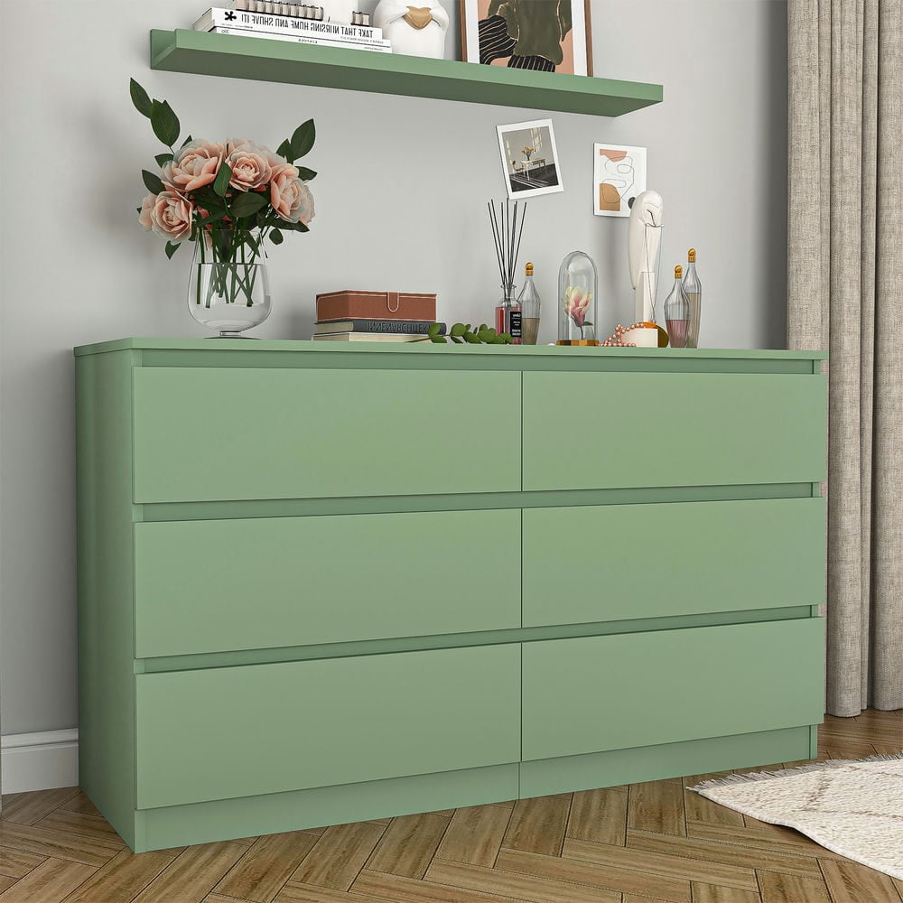 Spaco Modern 6 Drawer Dresser, Chest of Drawers Organizer Storage with Drawers, Large Storage Cabinet for Indoor as Bedroom, Green