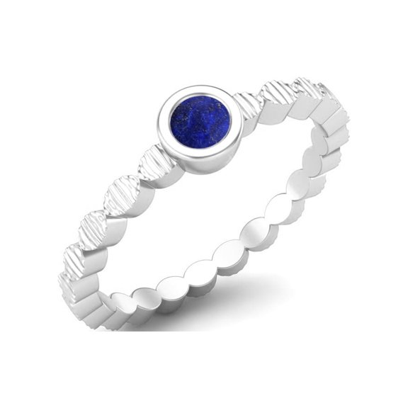 925 Sterling Silver 3mm Round Lapis Stackable Women Valentines Day Gifts Ring