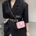 thumbnail image 2 of Bolso de hombro de color puro de PU con rejilla retro para mujer Mini monedero de perla informal (rosa) Likrtyny Para estrenar, 2 of 8
