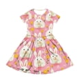thumbnail image 3 of yuCgh Floral Easter Dress for Toddler Girls, Short Sleeve Summer Dress with Pocket, Casual Party Dress for Easter Day & Spring Outings,Watermelon Red 160, 3 of 5