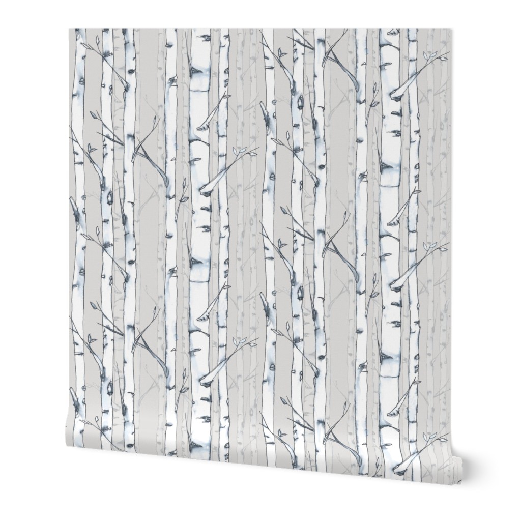 Birch White Trees Forest Winter Wallpaper Roll Woodland 24in x 27ft