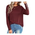 thumbnail image 4 of VISgogo - Camiseta holgada informal para mujer, color sólido, cuello redondo, manga larga, puños recortados con botones VISgogo  moda, 4 of 9