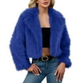 thumbnail image 2 of HongQid Womens Faux Fur Cropped Coat Lapel Open Front Fluffy Shaggy Jacket Winter Warm Furry Overcoat, 2 of 6