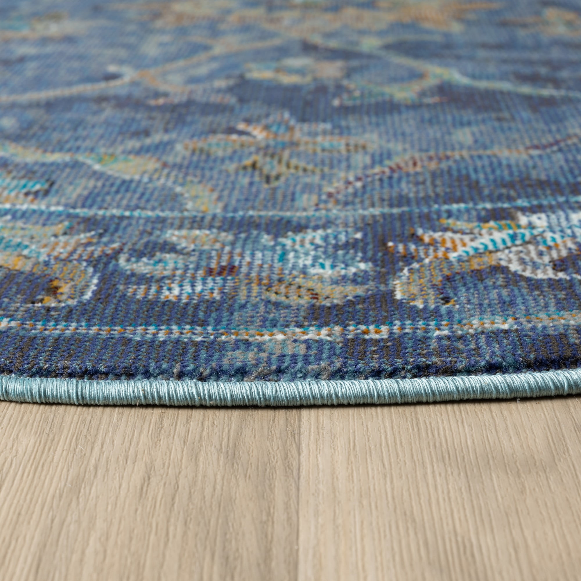 Laddha Home Designs 7.5' Floral Bordered Round Area Throw Rug - Multicolor
