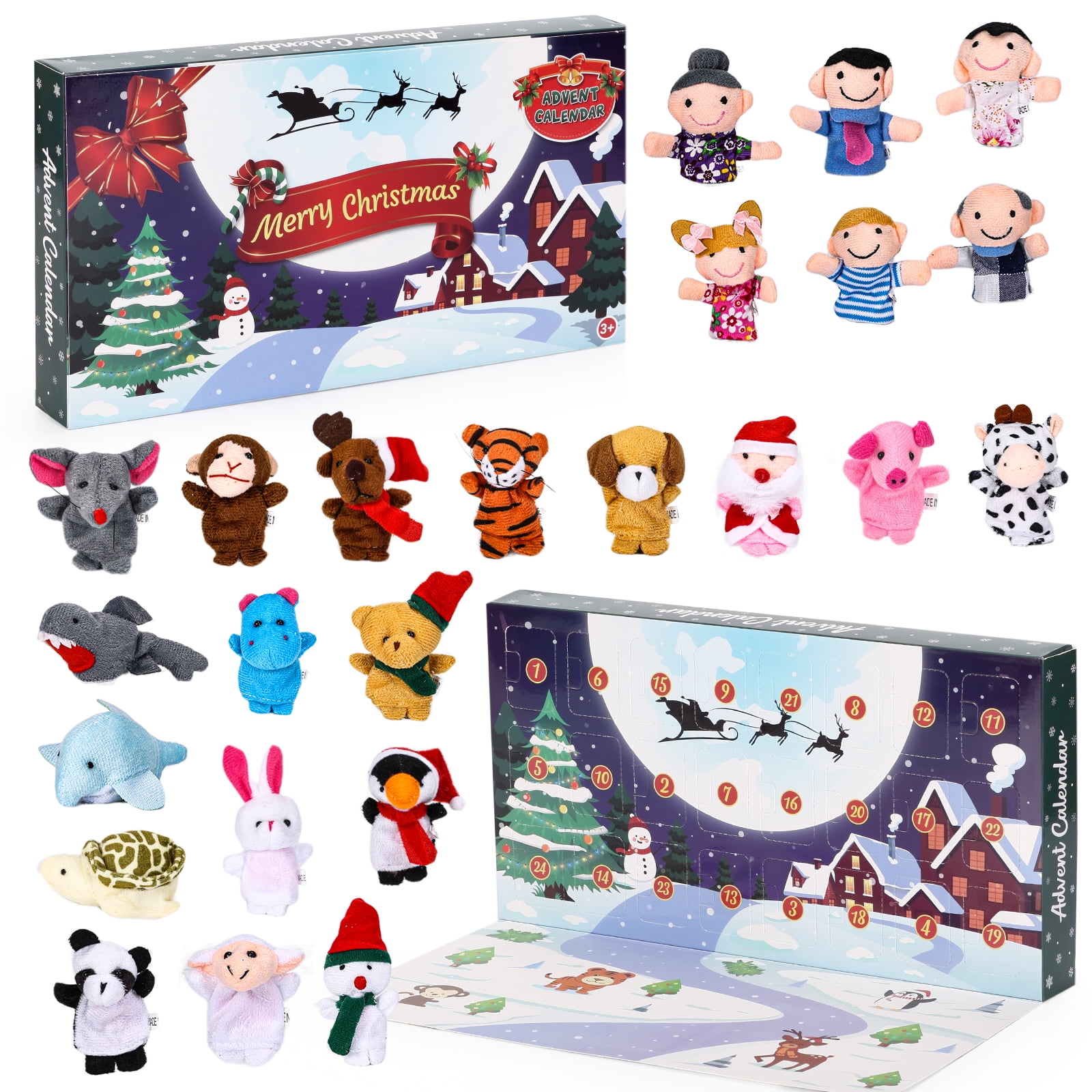 24 Pcs Finger Puppets 24 Days Christmas Countdown Advent Calendar for