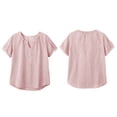 thumbnail image 4 of hoksml Women's Striped Blouse, V Neck Henley Short Sleeve Shirt, Casual Loose Fit Daily Office Wear Top, 4 of 9