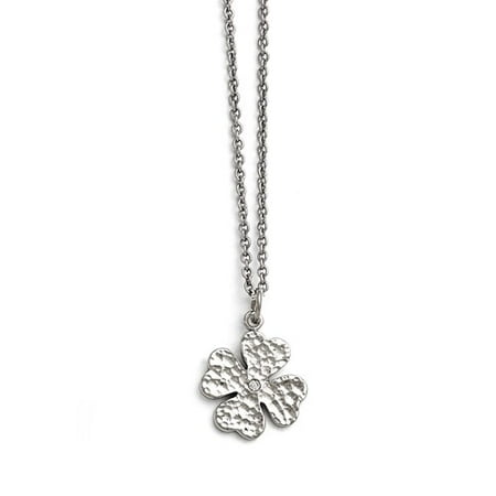 Stainless Steel 18in Polished Four Leaf Clover with Crystal Necklace
