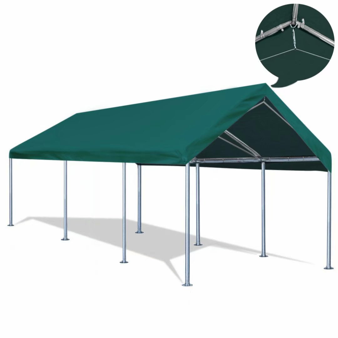 Quictent 10’x20’ Heavy Duty Carport Car Canopy Galvanized Car Shelter with Reinforced Steel Cables and Ground Bars-Beige