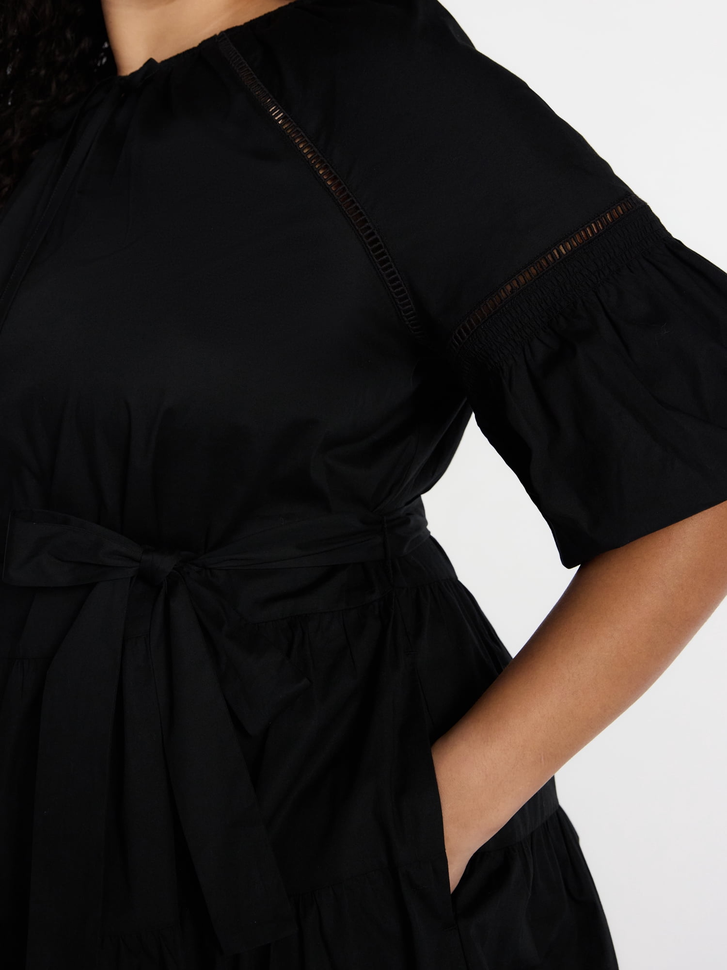 Terra & Sky Women’s Plus Tiered Mini Dress with Elbow Length Sleeves, Sizes 0X-5X
