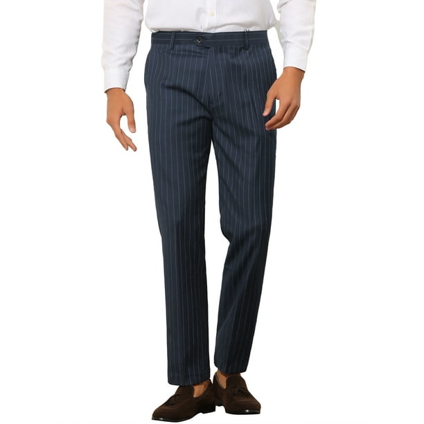 Pantalones de rayas INSPIRE CHIC para hombre, corte slim, pantalones formales de frente plano, 28 azul marino
